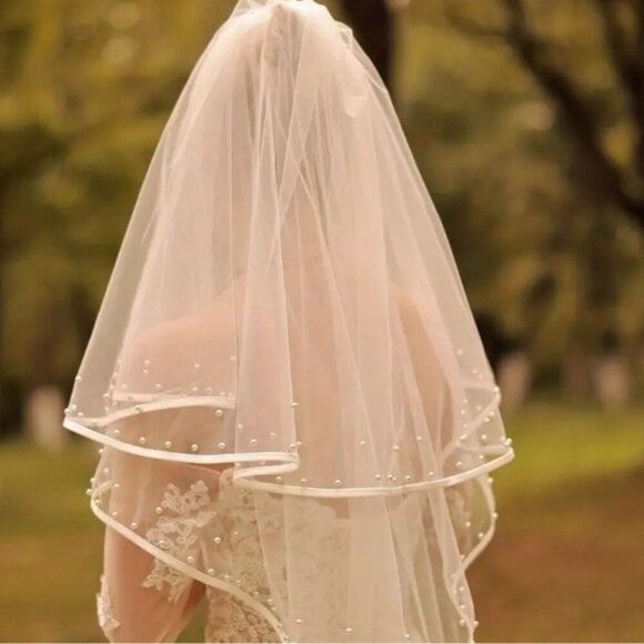 Double Layered Pearl Accent Bridal Wedding Veil White Veil ?? NWT main image 5